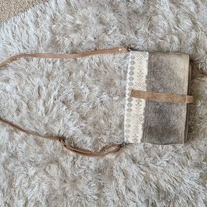 Cross body patterned fur purse